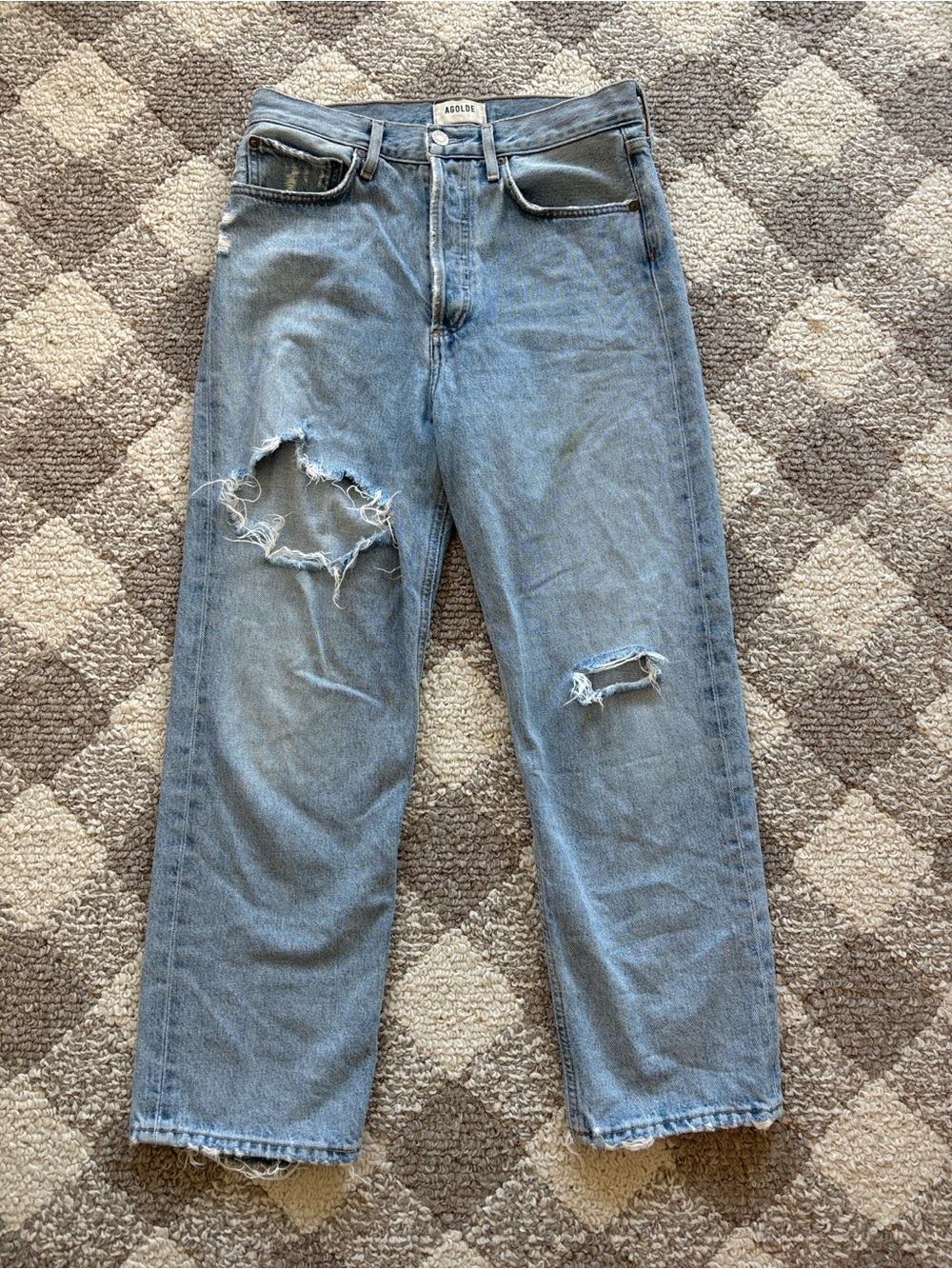 AGOLDE HIGH RISE STRAIGHT LEG DISTRESS BLUE JEANS WOMENS 26